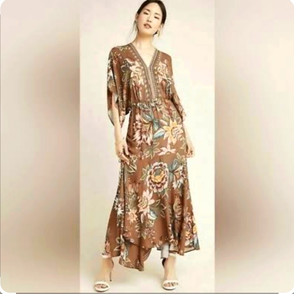 Anthropologie Brown Floral Dress NEVER WORN